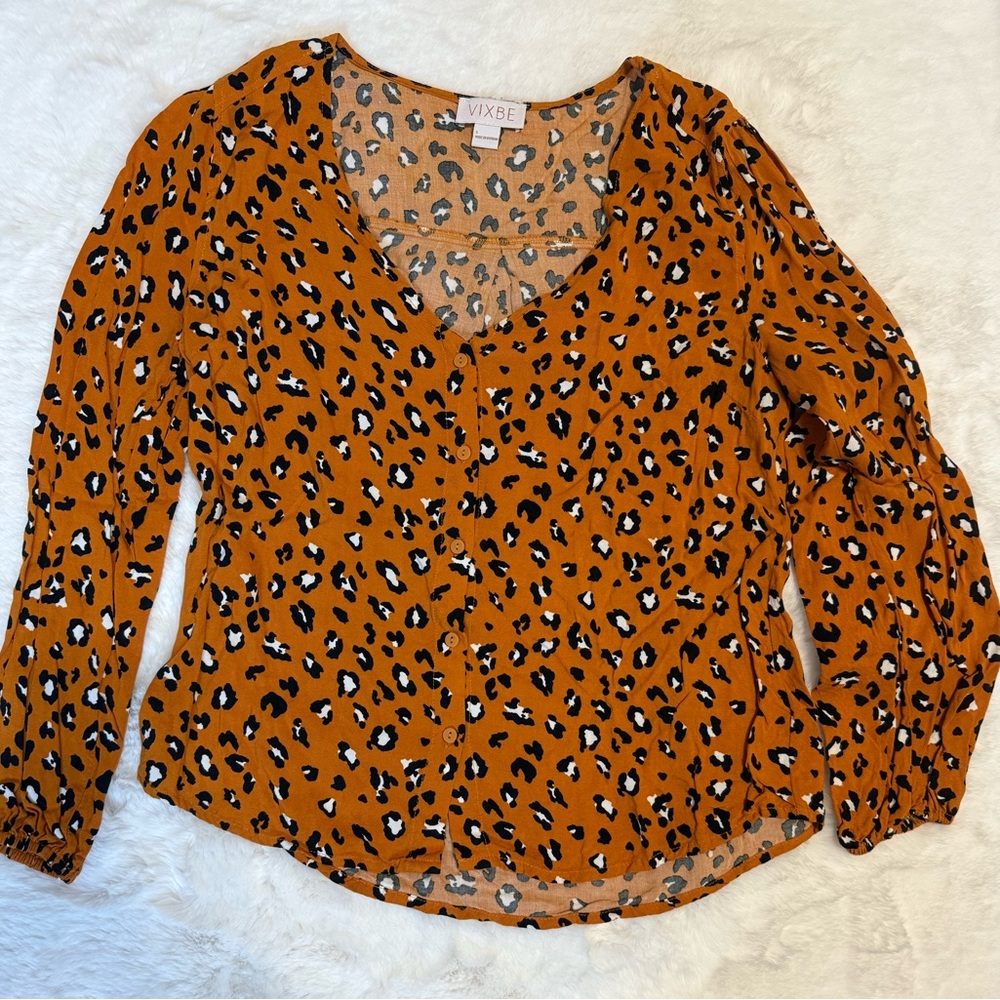 Women's Leopard Print Blouse - Orange